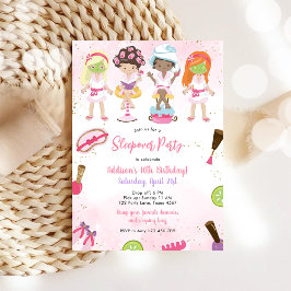 Invitación de cumpleaños rosa para fiesta de pijam