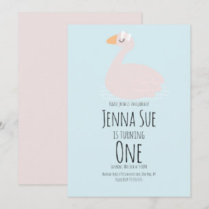 Invitación de Cumpleaños Rosa para Niñas con Cisne