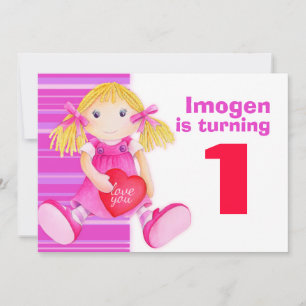Invitación de cumpleaños rosa para primera cumplea