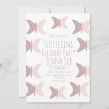 Invitación de cumpleaños rosa pastel mariposa bohe