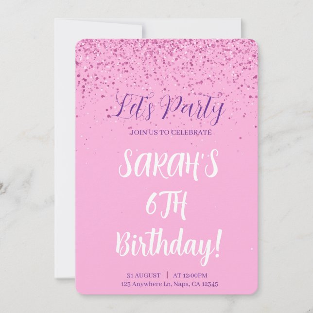 Invitación de cumpleaños rosa personalizable (Anverso)