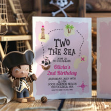Invitación de cumpleaños Rosa Pirata Dos al Mar