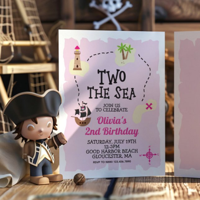 Invitación de cumpleaños Rosa Pirata Dos al Mar (Subido por el creador)