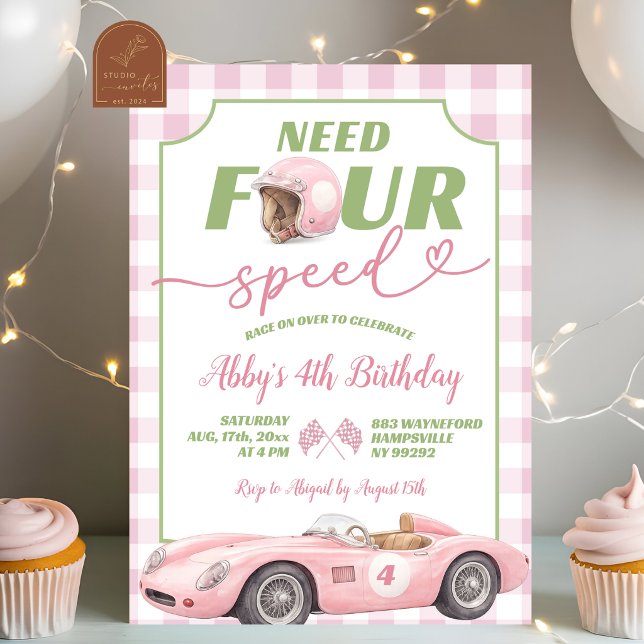 Invitación de cumpleaños rosa preppy retro Need Fo (Subido por el creador)