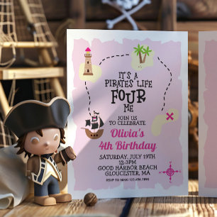 Invitación de cumpleaños rosa vida de pirata para 