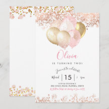 Invitación de cumpleaños rosa y dorado
