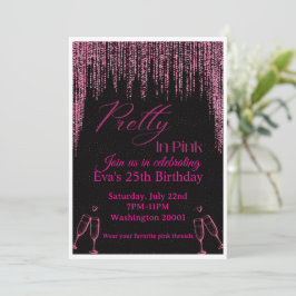 Invitación de cumpleaños rosa y negra