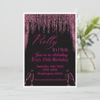 Invitación de cumpleaños rosa y negra