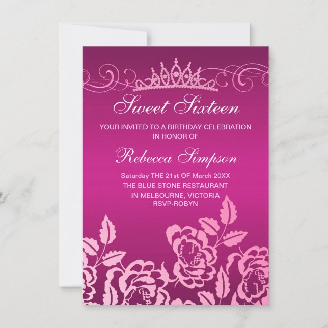 Invitación de cumpleaños Rosa y Tiara (Anverso)
