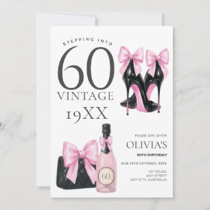 Invitación de cumpleaños rosada 60 para ella