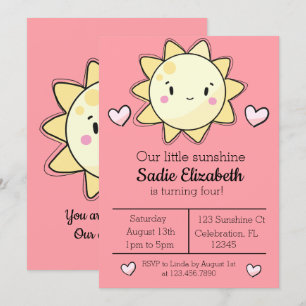 Invitación de cumpleaños rosada a nuestros pequeño