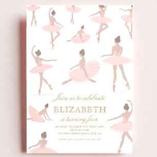 Invitación de cumpleaños rosada de Ballerina