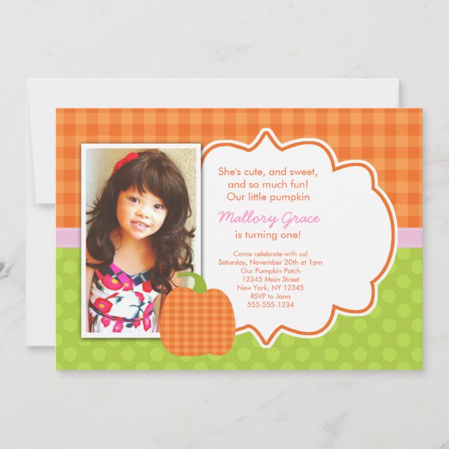 Invitación de cumpleaños rosada de calabaza - geni (Anverso)