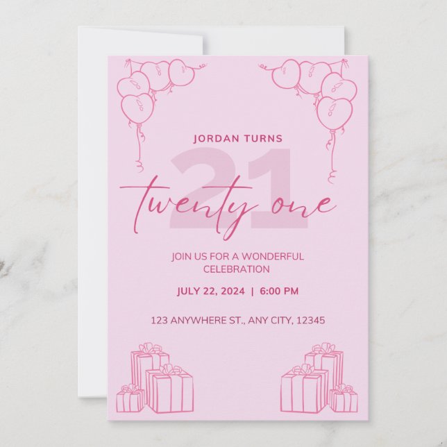 Invitación de cumpleaños rosado (Anverso)