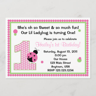 Invitación de cumpleaños rosado a Sweet Ladybug