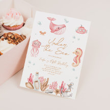 Invitación de cumpleaños rosado bajo el mar