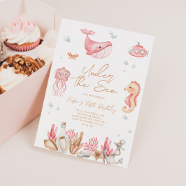 Invitación de cumpleaños rosado bajo el mar
