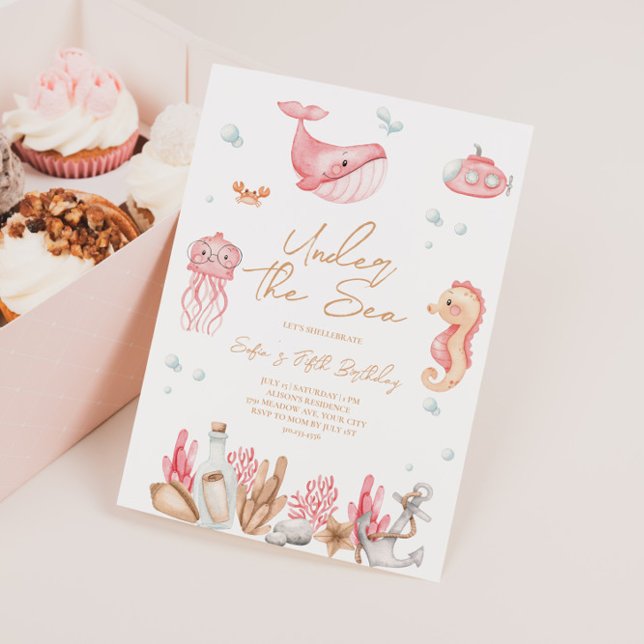Invitación de cumpleaños rosado bajo el mar (Subido por el creador)