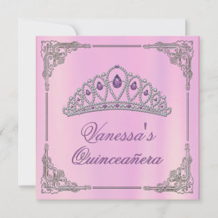 Invitación de cumpleaños rosado con Diamond Tiara