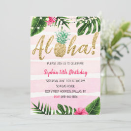 Invitación de cumpleaños rosado de Aloha Pineapple
