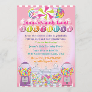 Invitación de cumpleaños rosado de Candy Counter L