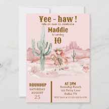 Invitación de cumpleaños rosado de Cowgirl occiden