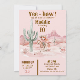 Invitación de cumpleaños rosado de Cowgirl occiden