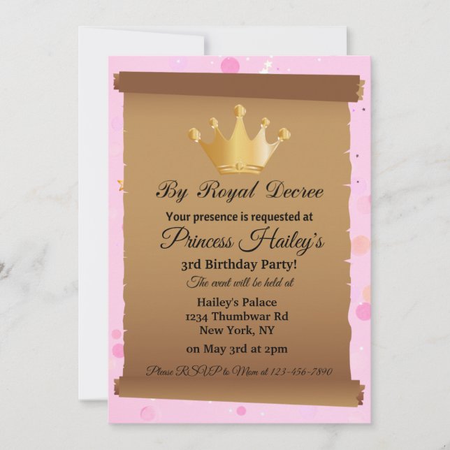 Invitación de cumpleaños rosado de la Corona de la (Anverso)