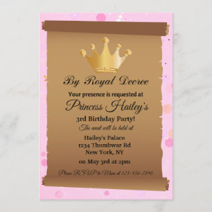 Invitación de cumpleaños rosado de la Corona de la