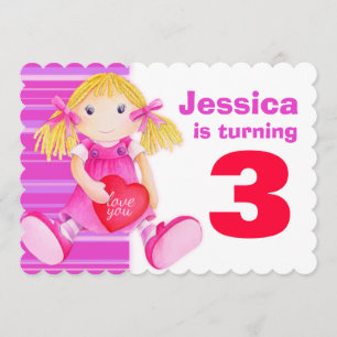 Invitación de cumpleaños rosado de muñecas de terc