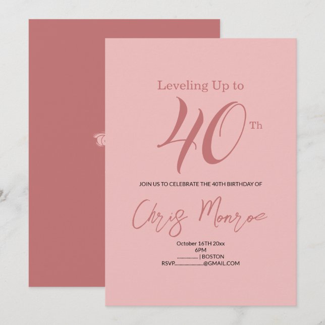 Invitación de cumpleaños rosado moderno (Anverso / Reverso)