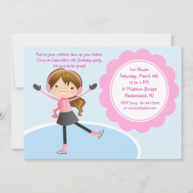 Invitación de cumpleaños rosado para patinar sobre (Anverso)