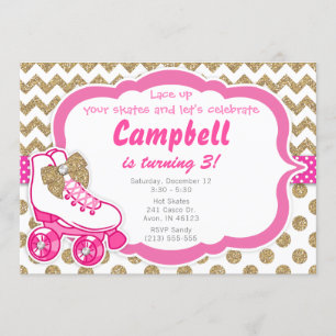 Invitación de cumpleaños rosado y oro para Purpuri