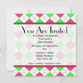 Invitación de cumpleaños rosado y verde argla