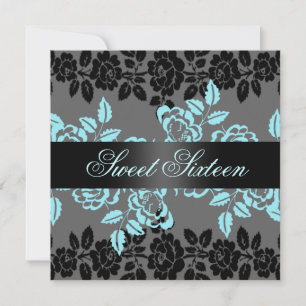 Invitación de cumpleaños Rose Blue/Black & Gray Sw