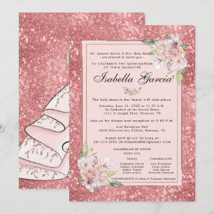 Invitación de cumpleaños Rose Gold Floral Quinceañ