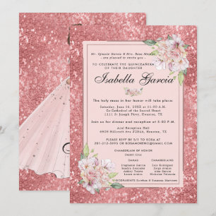 Invitación de cumpleaños Rose Gold Floral Quinceañ