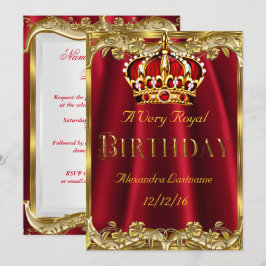 Invitación de cumpleaños Royal Red con Corona de O