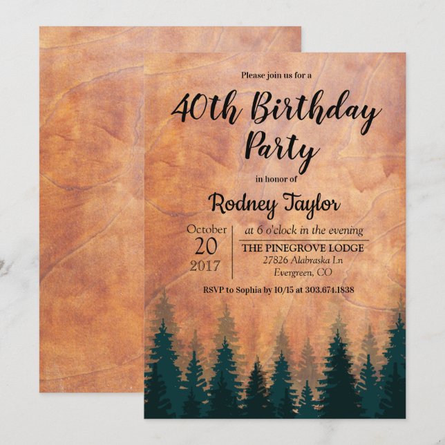 Invitación de cumpleaños rústica (Anverso / Reverso)