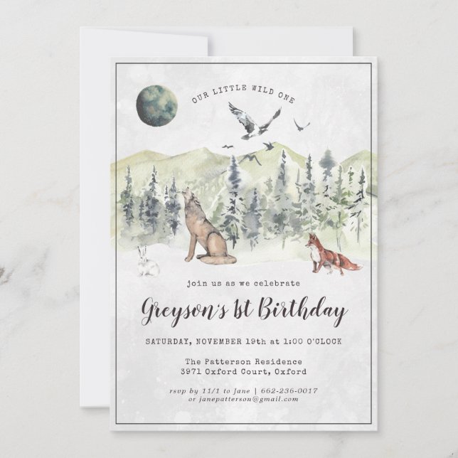 Invitación de cumpleaños rústica de bosque foresta (Anverso)