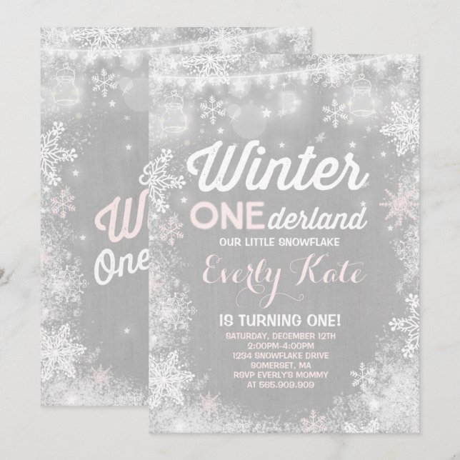 Invitación de cumpleaños rustica de ONEderland (Anverso / Reverso)