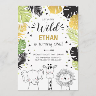 Invitación de cumpleaños Safari animales de la jun