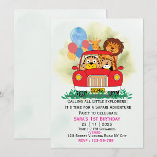 Invitación de cumpleaños Safari Animales de la Jun
