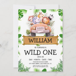 Invitación de cumpleaños Safari Animals Wild One