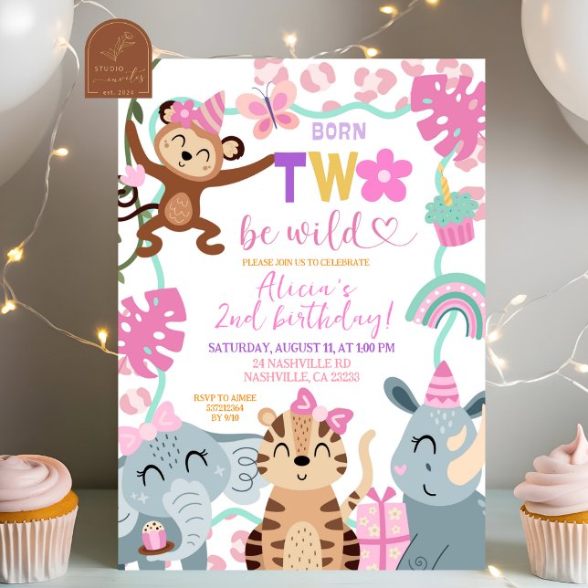 Invitación de cumpleaños Safari chica Nacida para  (Subido por el creador)