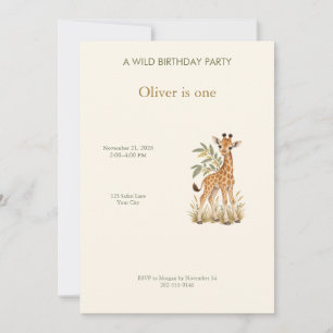 Invitación de cumpleaños Safari de Jirafa Bebé