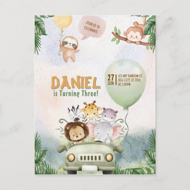 Invitación de cumpleaños Safari editable (Anverso)