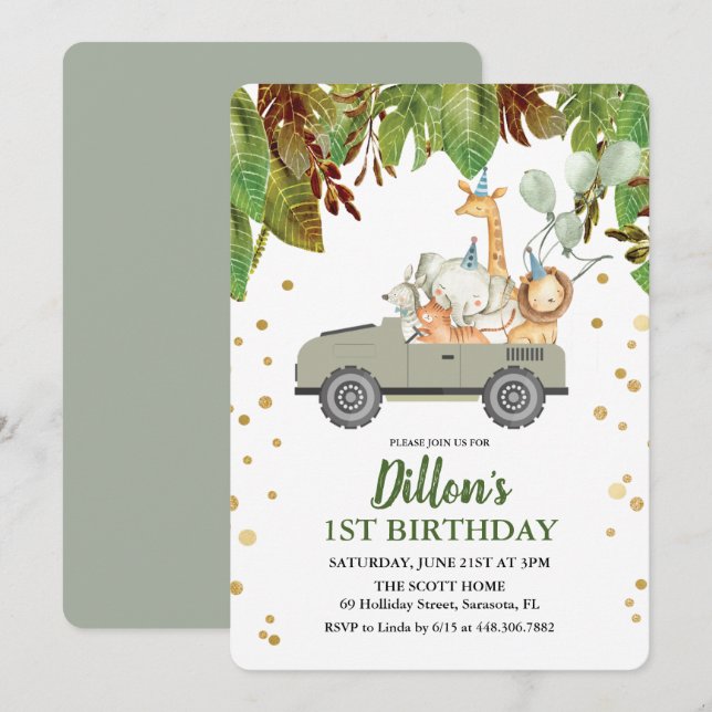 Invitación de cumpleaños Safari en la jungla para  (Anverso / Reverso)