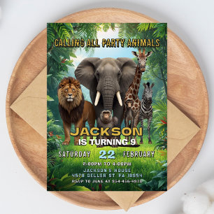 Invitación de cumpleaños Safari Fiesta de animales