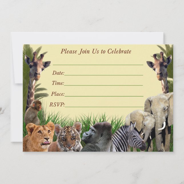 invitación de cumpleaños safari,invitación de la j (Anverso)